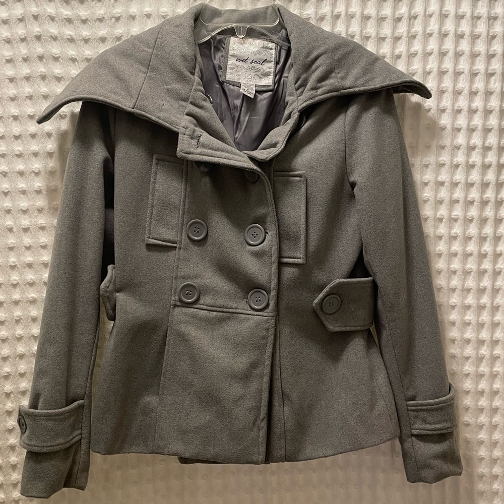Wet Seal Gray Double-Breasted Pea Coat
